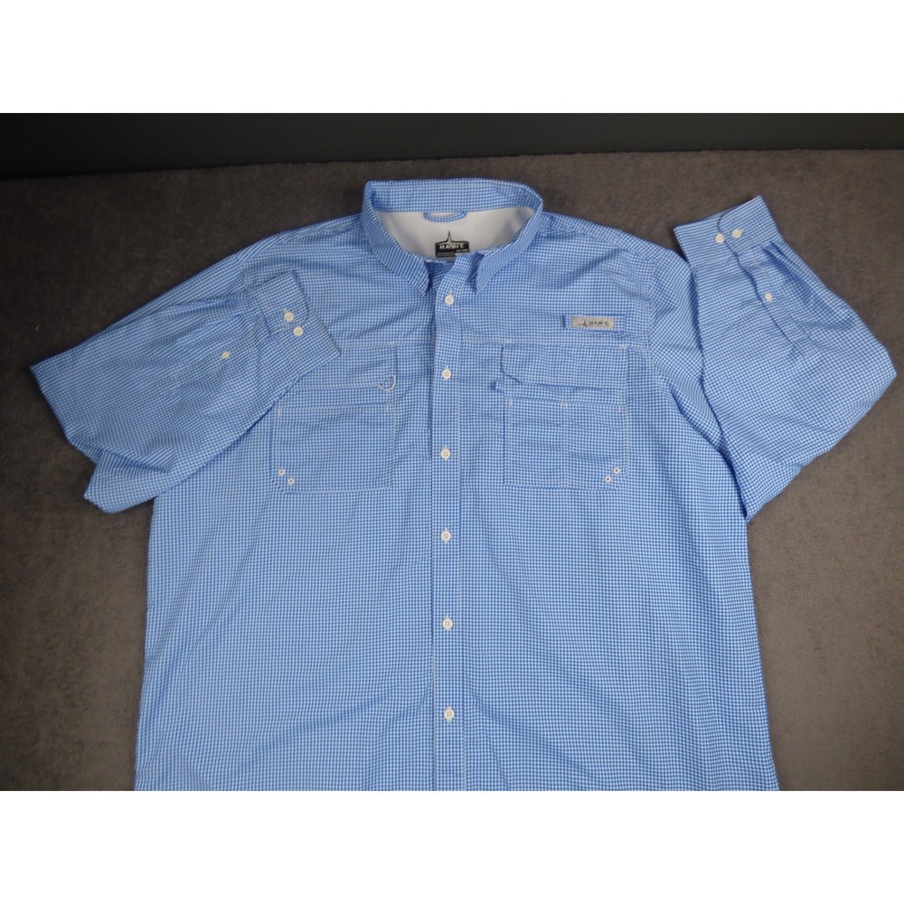 Habit Outdoors Fishing Shirt Mens 3XL Blue Gingham UPF 40+ Long Sleeve Button Up